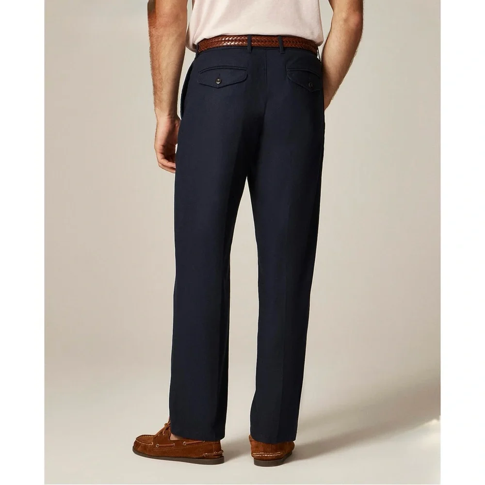 NWT J. Crew Straight-fit Creased Stretch Cotton-blend Twill Trouser Navy Blue